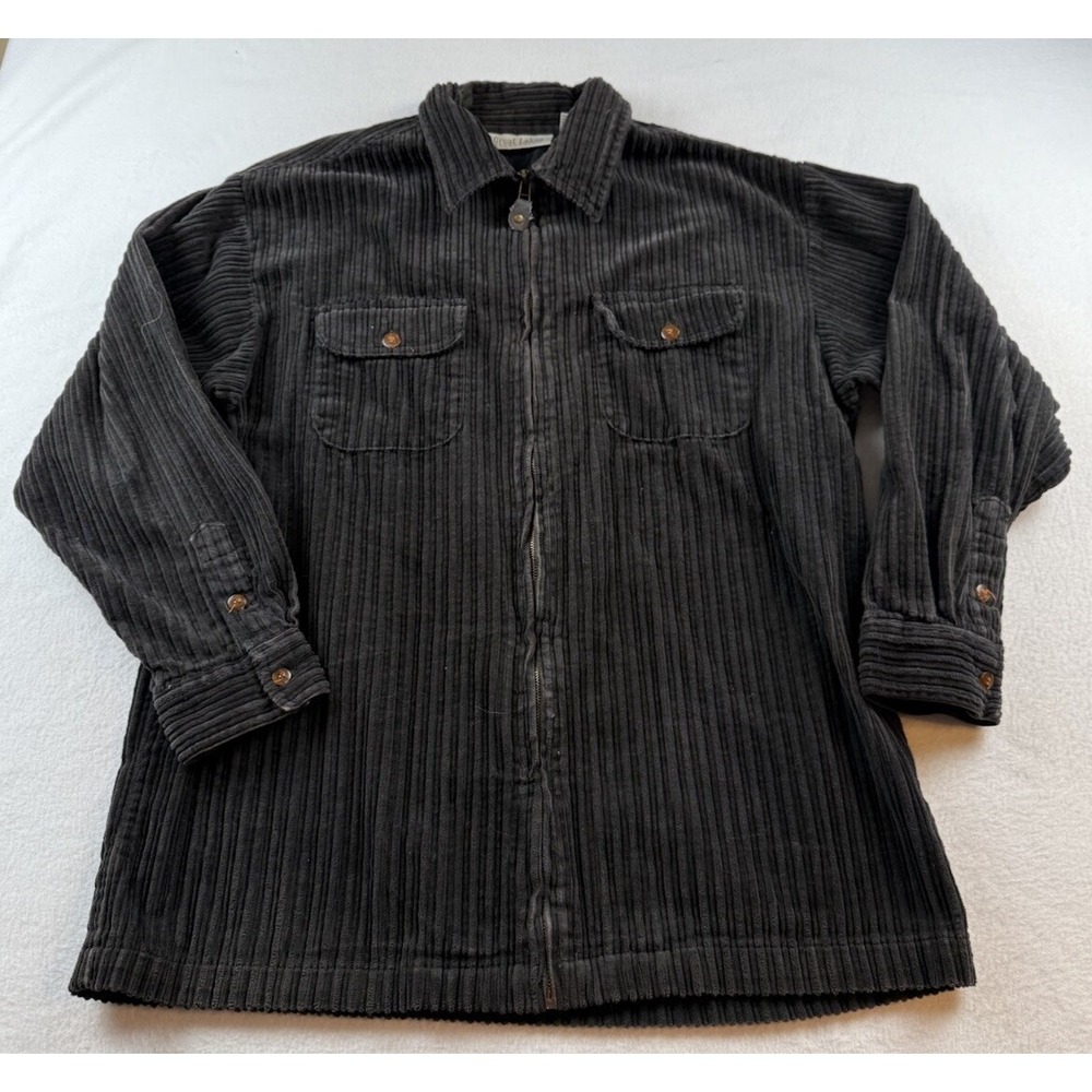 Great Lakes Recreation Vintage Zip Shirt Jacket Cordoroy Black Size L
